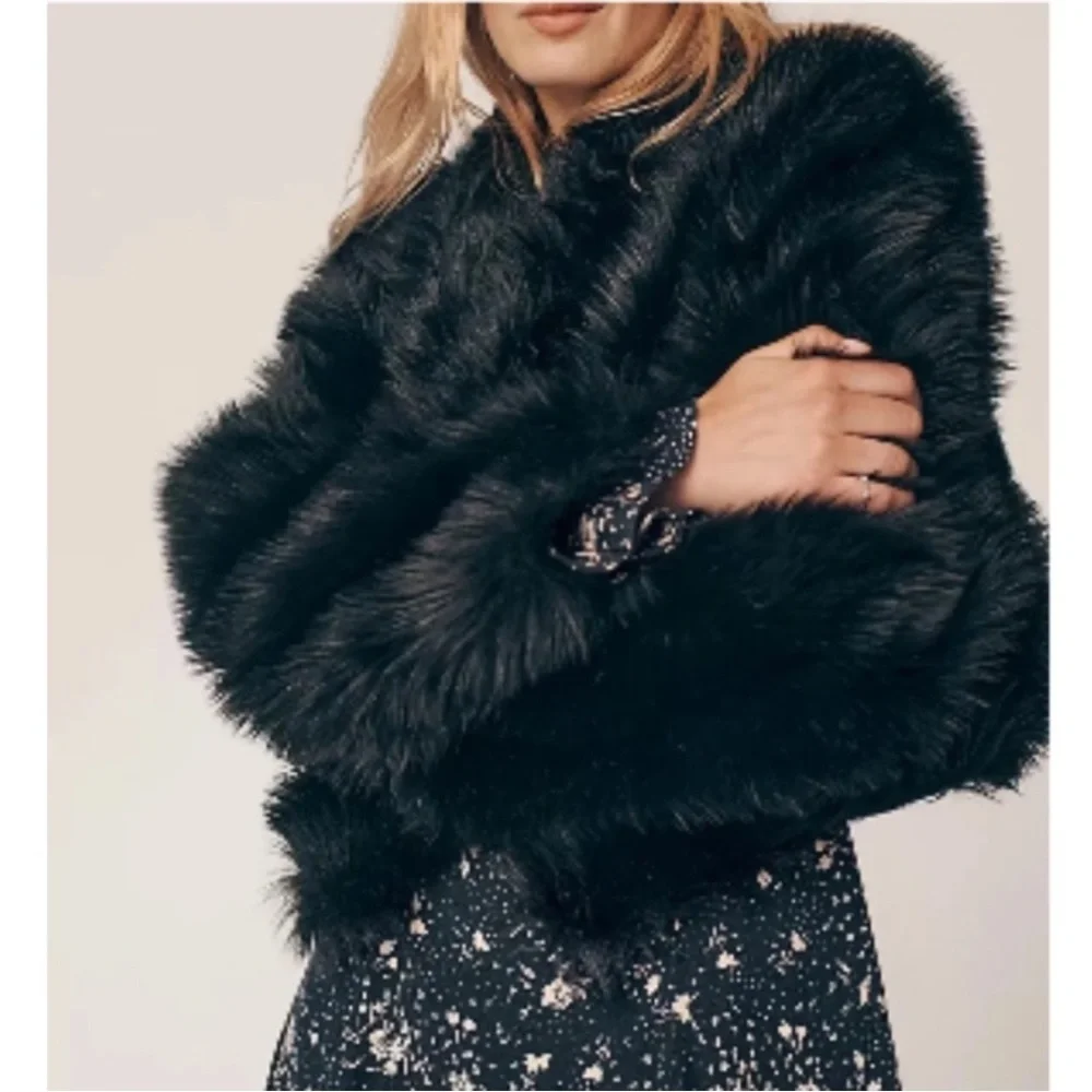 We The Free All Night Faux Fur Jacket Black Small NWT